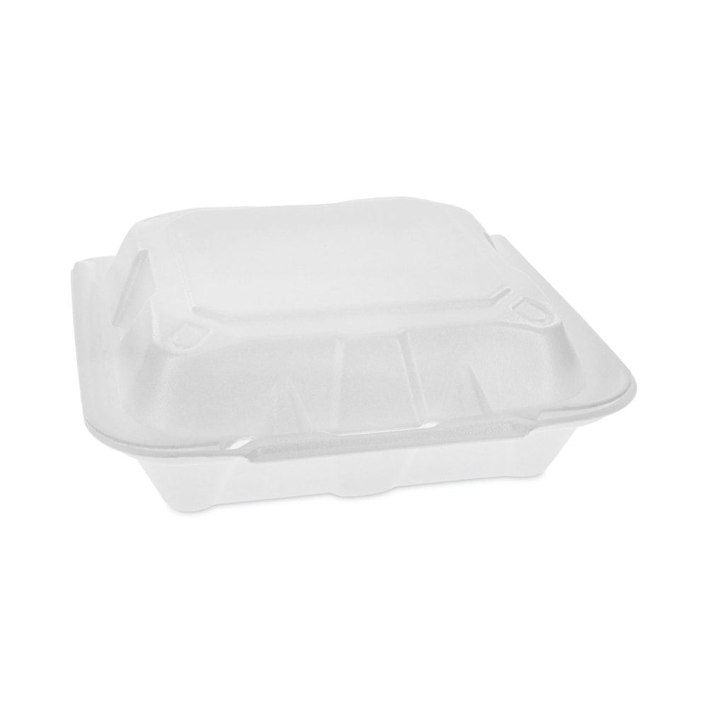 Pactiv Evergreen Vented Foam Hinged Lid Containers, Dual Tab Lock Economy, 3inH x 8-7/16inW x 8-3/16inD, White, Carton Of 150 Containers MPN:YTD18801ECON
