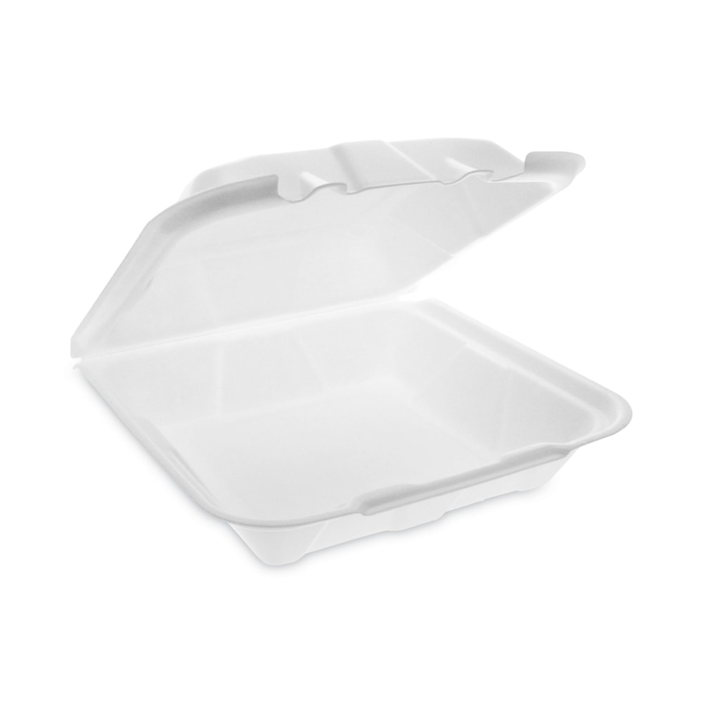 Pactiv Evergreen Vented Foam Hinged Lid Containers, Dual Tab Lock Economy, 3-1/4inH x 9-3/16inW x 9inD, White, Carton Of 150 Containers MPN:YTD19901ECON