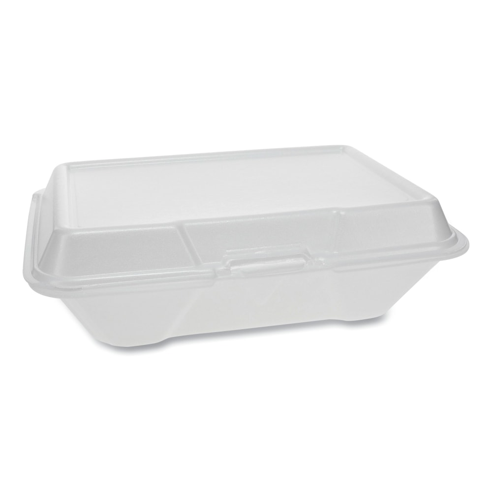 Pactiv Evergreen Foam Hinged Lid Containers, 9-1/4in x 6-1/2in x 2-3/4in, White, Carton Of 150 Containers MPN:YTH102050001