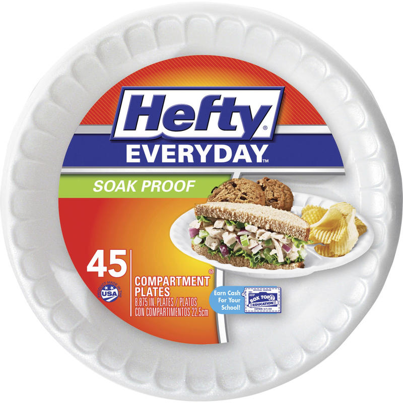 Hefty 3-Compartment Soak Proof Plates - Disposable - White - 45 / Pack MPN:RFPD28845
