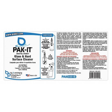 Spray Bottle Label, Glass Cleaner MPN:PAK5551L-12