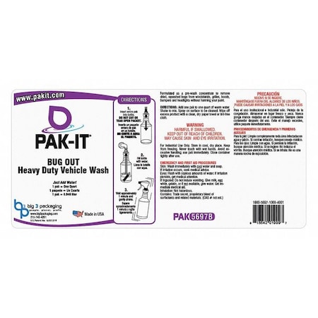 Spray Bottle Label, Bug Out Cleaner MPN:PAK5697L-12