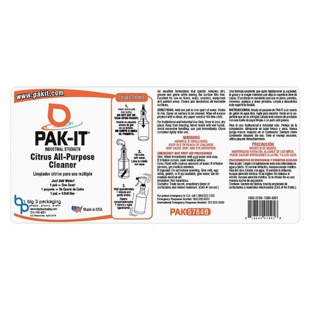 Spray Bottle Label, Citrus Cleaner MPN:PAK5784L-12