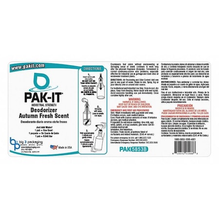 Spray Bottle Label, Autumn Deodorizer MPN:PAK5853L-12