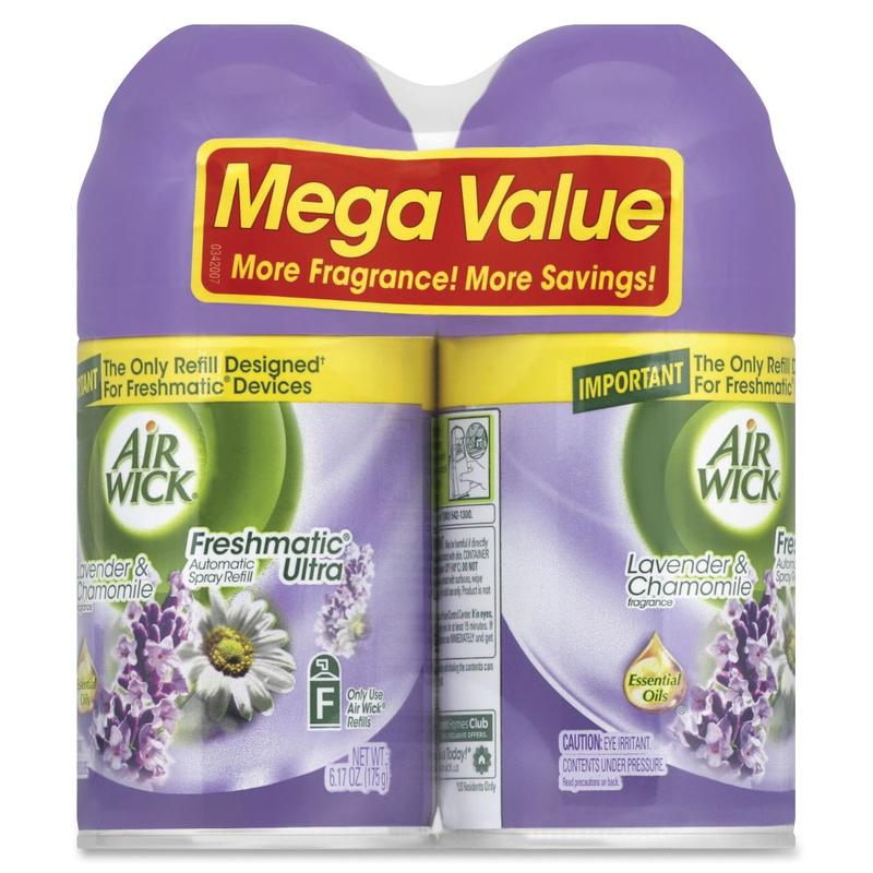 Air Wick Lavender Refill Pack - Aerosol - 5.90 oz - Lavender, Chamomile - 60 Day - Odor Neutralizer, Long Lasting - 2/Pack - 3 / Carton MPN:85595CT