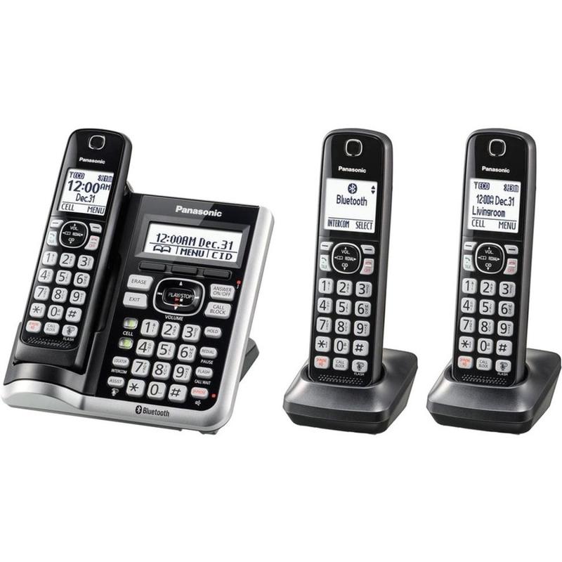 Panasonic Link2Cell DECT 6.0 Cordless Telephone With Answering Machine And Dual Keypad, 3 Handsets, KX-TGF573S MPN:KX-TGF573S
