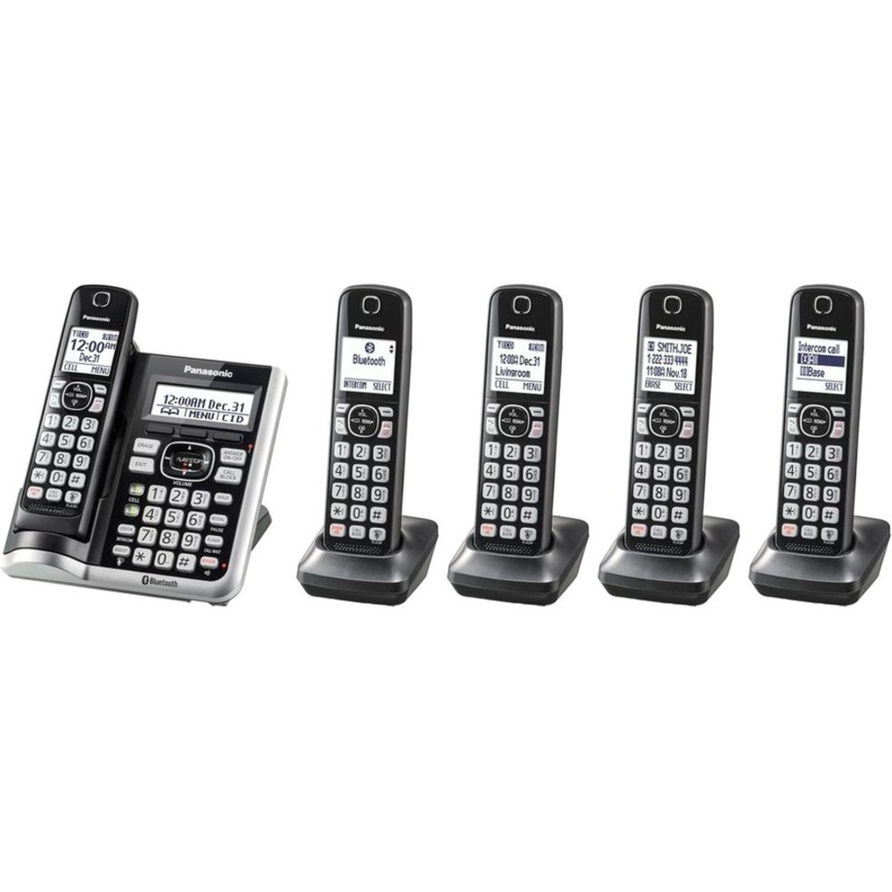 Panasonic Link2Cell DECT 6.0 Cordless Telephone With Answering Machine And Dual Keypad, 5 Handsets, KX-TGF575S MPN:KX-TGF575S