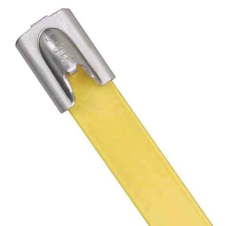 Cable Tie, 14-1/2 in L, 4 in Max Bundle Dia., Yellow, 316 Stainless Steel, 250 lb Strength, 50 PK MPN:MLTFC4H-LP316YL