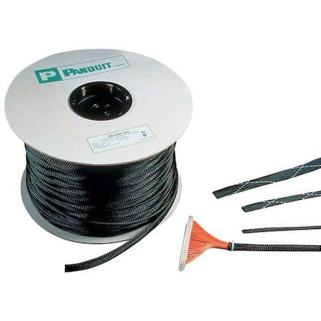 Braided Cable Sleeve, 1/2 in Inside Dia., 3/4 in Max Bundle Dia., 100 ft, Black MPN:SE50P-CR0