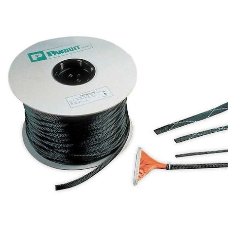 Braided Cable Sleeve, 1/2 in Inside Dia., 3/4 in Max Bundle Dia., 100 ft, Black MPN:SE50PFR-CR0