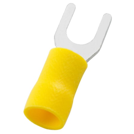 Fork Terminal, M8 Stud Size, 10 AWG, 600 V, Vinyl Insulated, Yellow, 25 PK MPN:EV10-56FB-Q