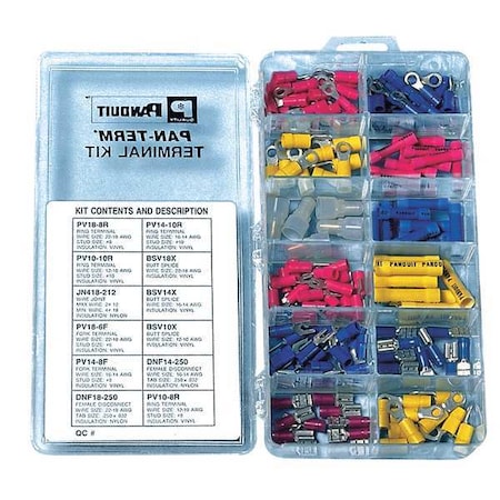Wire Connector & Terminal Kit, 10 AWG, Bare Insulated, Assorted, Crimp Termination Only MPN:KP-1075Y
