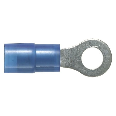 Ring Terminal, #8 Stud Size, 14 AWG, 600 V, Nylon Insulated, Blue, Crimp Termination Only, 1000 PK MPN:PN14-8R-M