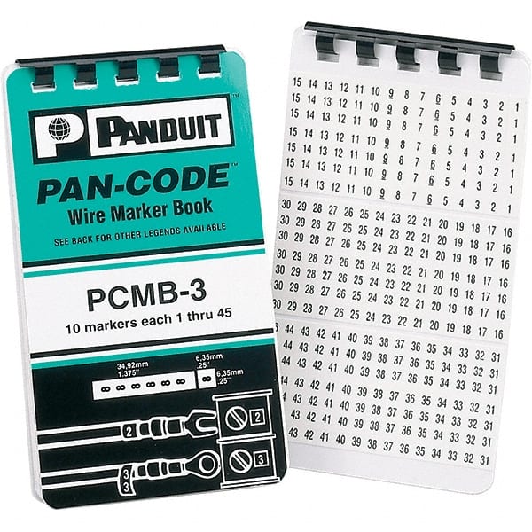 Wire Marker Books & Pens, Book Type: Numeric , Included Characters: 1-45 , Label Length: 1.3800in , Number Of Labels: 450 , Legend Color: Black  MPN:PCMB-3