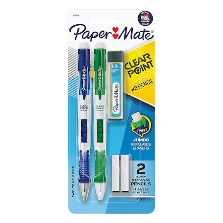 Pencil, Eraser Included, Black, HB, PK2 MPN:1759214