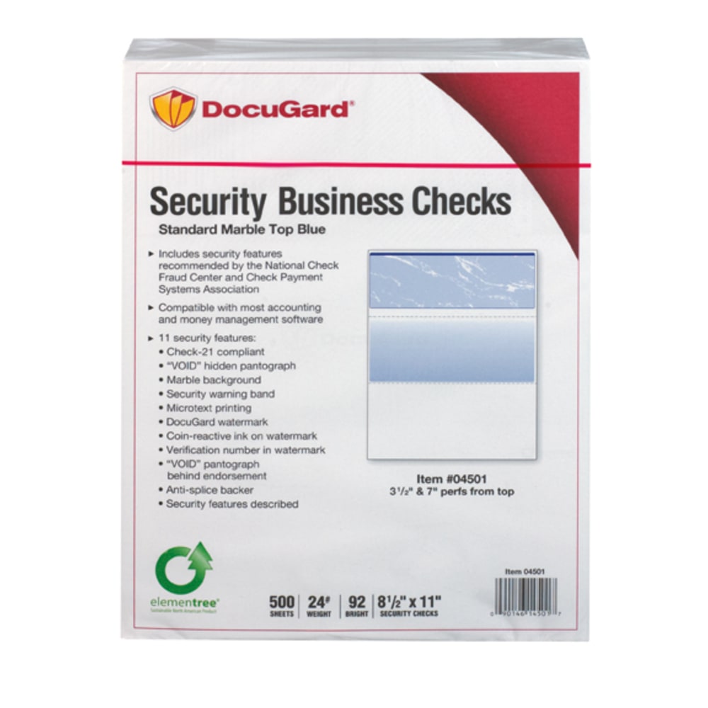 DocuGard Security Business Checks, Letter (8 1/2in x 11in), 24 lb, Top, Marble Blue, Ream Of 500 MPN:04501