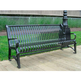 PARIS Site Furnishings Terraza 6' Bench with Back Vertical Steel Slats Black 460-024-F06 BLACK