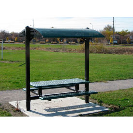 PARIS Site Furnishings Dual Post Shelter with 6' Picnic Table Square Perforation Moss Green 460-503-F05 GREEN