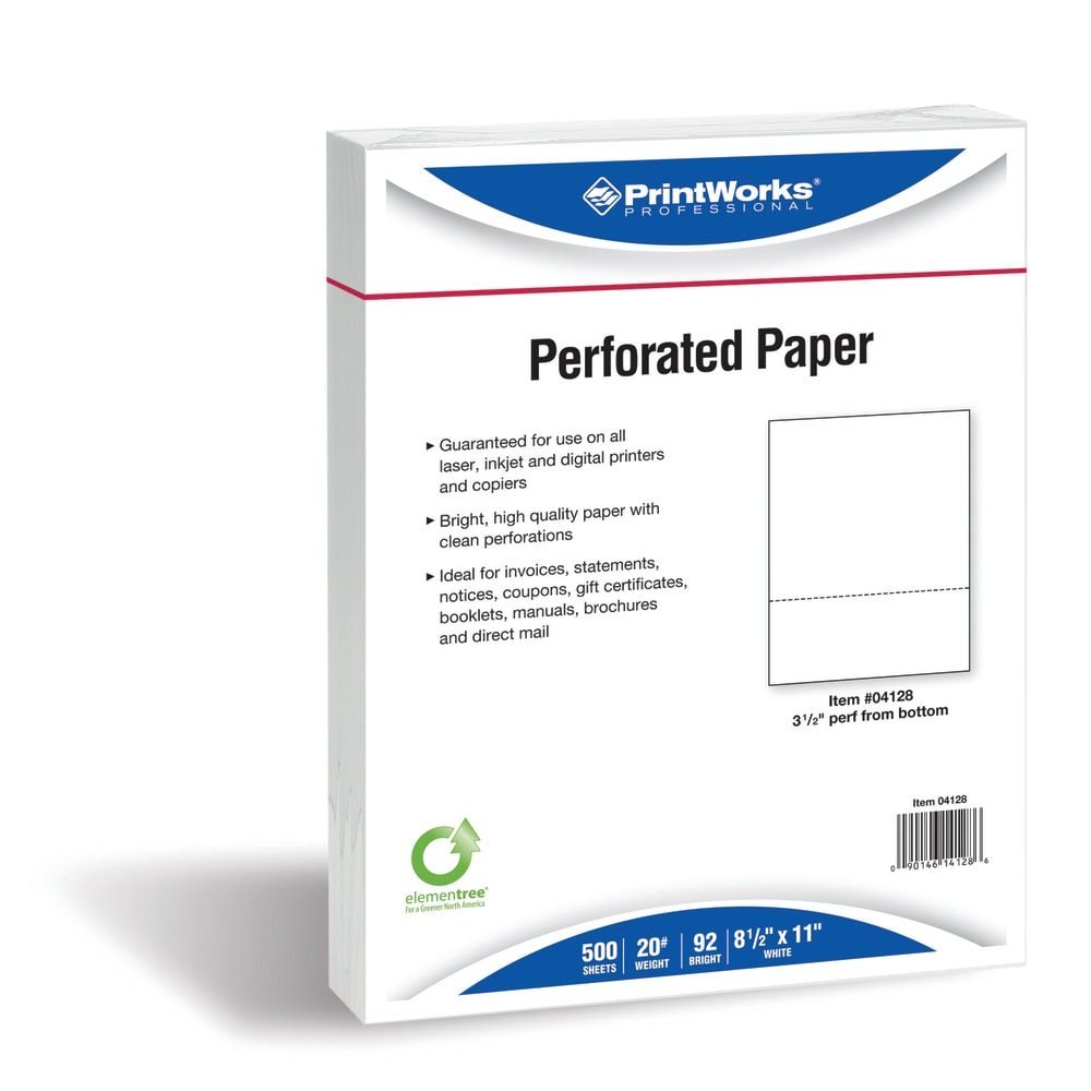 PrintWorks Professional Pre-Perforated 1-Hole-Punched Paper, Letter Paper Size, 92 Brightness, 20 Lb, White, 500 Sheets Per Ream MPN:PRB04128