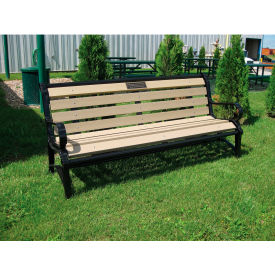 PARIS Site Furnishings Terraza 6' Bench with Back Cedar Recycled Plastic Slats Black 460-092RCD-F06 BLACK