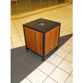 PARIS Site Furnishings Regency Litter Receptacle Steel Frame Pau Lope Slats Lid 20 Gallon 461-302PL-F06 BLACK