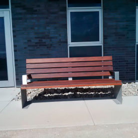 PARIS Site Furnishings Inox 6' Bench with Back Pau Lope Wood Slats Stainless Steel 460-326
