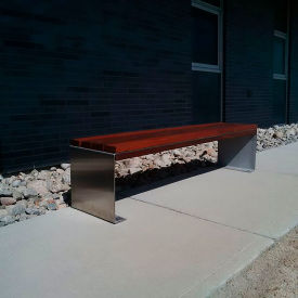 PARIS Site Furnishings Inox 6' Backless Bench Pau Lope Wood Slats Stainless Steel 460-327