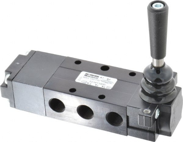 Mechanically Operated Valve: 4-Way & 3-Position CC, Lever-Spring Return Actuator, 1/4