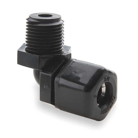Male Elbow, 90 Degrees, 1/2 in Tube Size, 1/4 in Pipe Size - Pipe Fitting, Plastic MPN:P8ME4