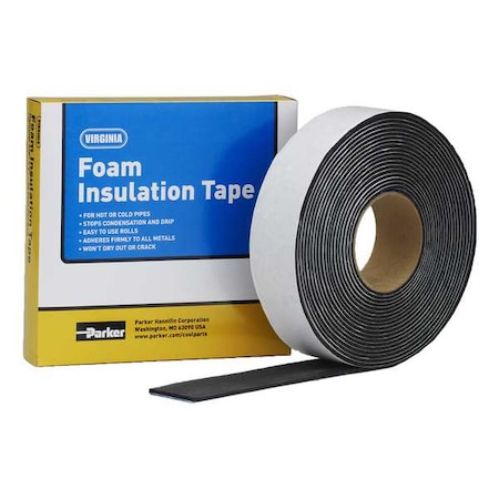 Foam Insulation Tape, 2 in W x 10 yd L, 1/8 in Thick, Black MPN:K502