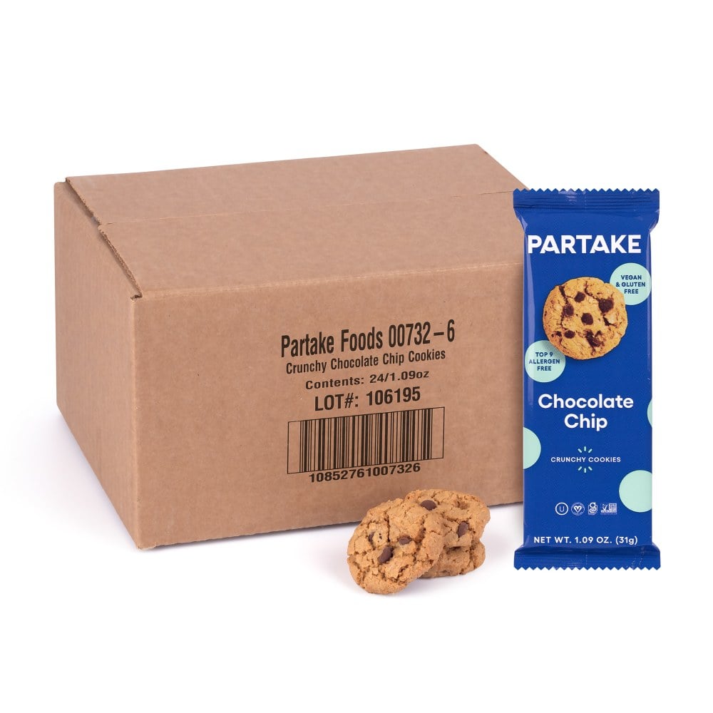 Partake Crunchy Chocolate Chip Cookie Snack Pack, 1.09 Oz, Pack Of 24 Cookies MPN:852761007329