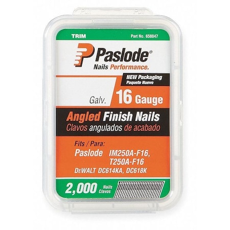 Collated Finishing Nail, 1-1/2 in L, 16 ga, Zinc Galvanized, T-Head Head, 20 Degrees, 2000 PK MPN:650231