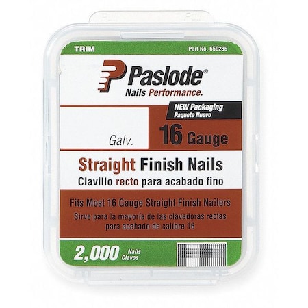 Collated Finishing Nail, 1-1/4 in L, 16 ga, Zinc Galvanized, T-Head Head, Straight, 2000 PK MPN:650282
