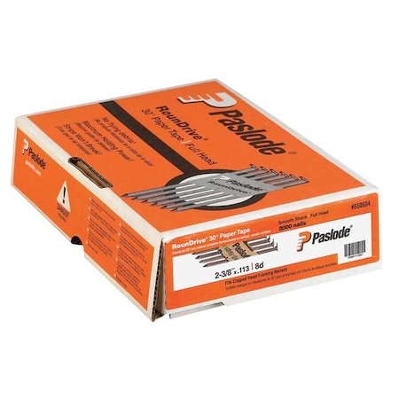 Collated Framing Nail, 2-3/8 in L, Not Applicable, Brite, Offset Round Head, 30 Degrees, 2000 PK MPN:650604