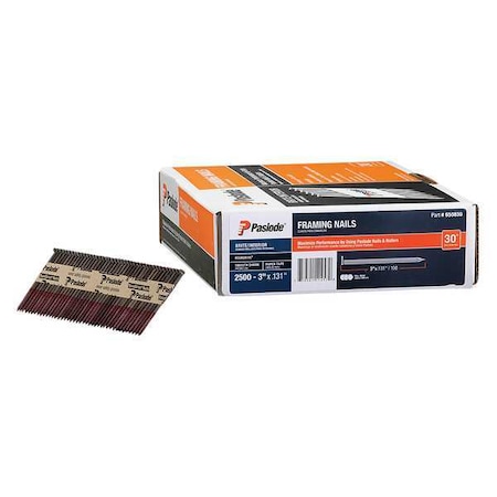 Collated Framing Nail, 3 in L, 10 ga, Brite, Flat Head, 30 Degrees, 2500 PK MPN:650830
