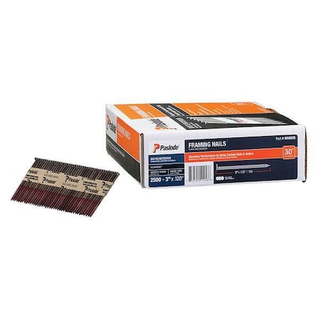 Collated Framing Nail, 3 in L, 11 ga, Brite, Flat Head, 30 Degrees, 2500 PK MPN:650836