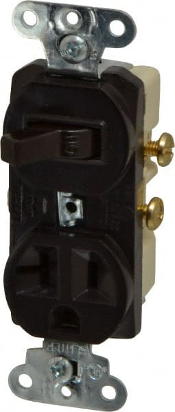 1 Pole, 120/125 Volt, 20 Amp, 1 Outlet, Flush Mounted, Self Grounding, Tamper Resistant Combination Outlet and Switch MPN:671