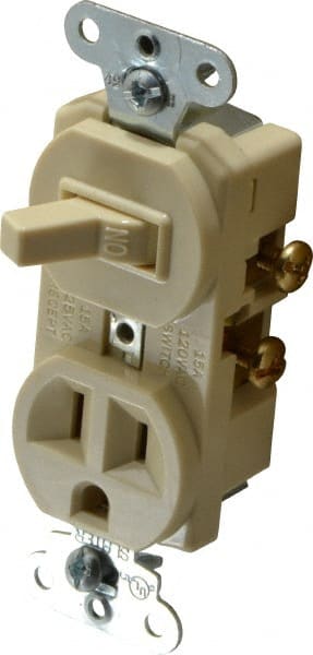 1 Pole, 120/125 Volt, 15 Amp, 1 Outlet, Flush Mounted, Self Grounding, Tamper Resistant Combination Outlet and Switch MPN:691I