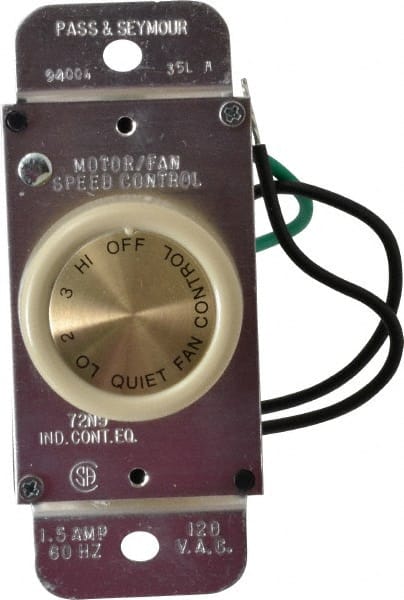 Fan Speed Control Switches, Control Type: Fan Control , Switch Operation: Rotary , Number of Speeds/Functions: 4-Speed , Color: Ivory , Amperage: 1.50  MPN:94004I