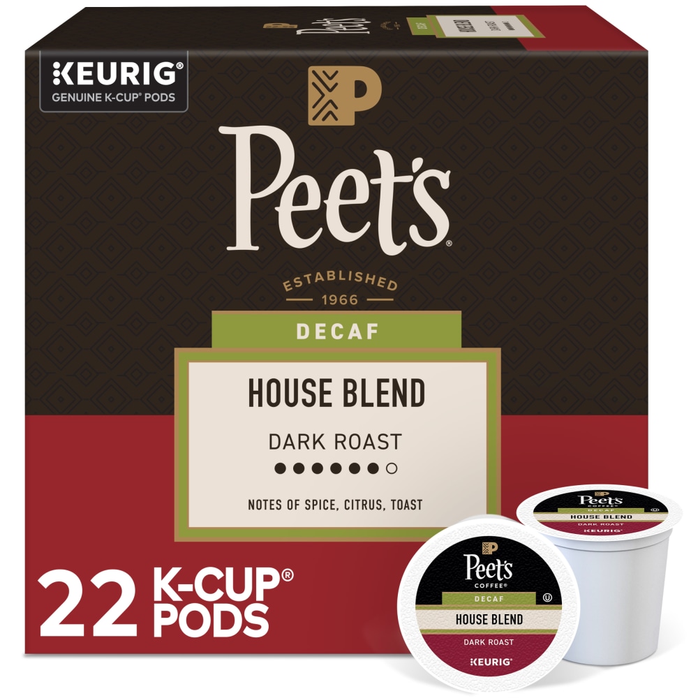 Peets Coffee Decaf House Blend Coffee Keurig Single Serve K-Cup Pods, 22 Pods Per Pack, Case Of 4 Packs MPN:5000363996