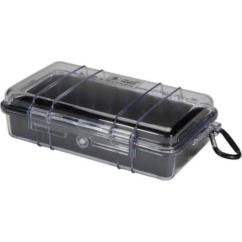 Pelican Micro Case 1060 with Clear Lid and Carabineer - 5.56in x 2.62in x 9.37in - Steel - Black MPN:1060-025-100