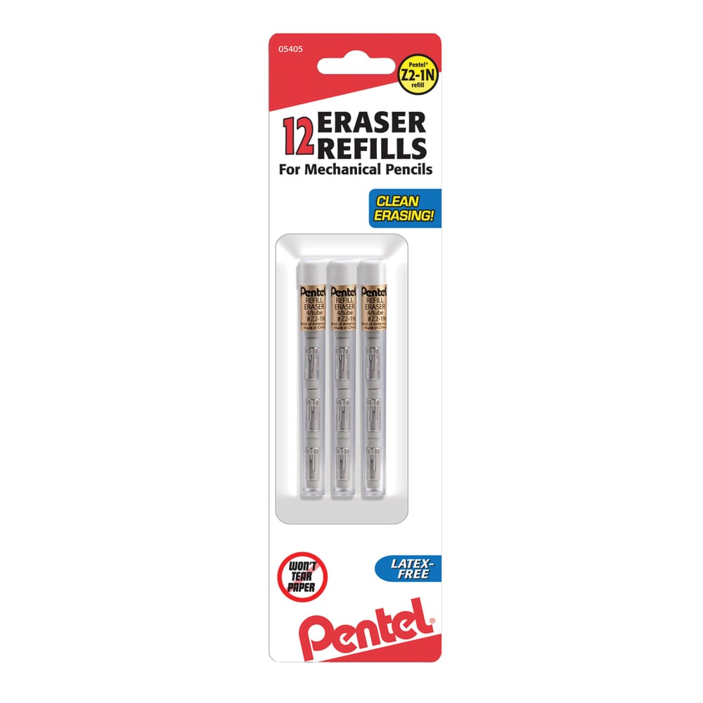 Pentel Eraser Refills For Mechanical Pencils, White, Pack Of 12 (Min Order Qty 12) MPN:Z21BP3-K6