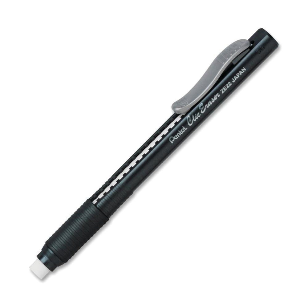 Pentel Rubber Grip Clic Eraser - Lead Pencil - Refillable - Pen - Retractable, Latex-free Grip, Ghost Resistant, Pocket Clip - 1Each - Black MPN:ZE22A