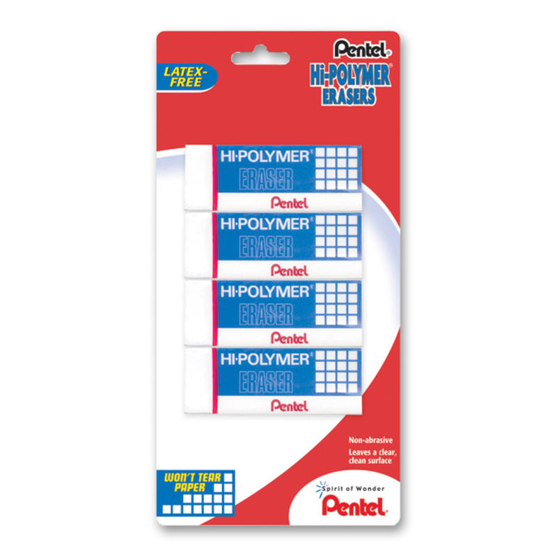 Pentel Hi-Polymer Erasers, White, Pack Of 4 MPN:ZEH10BP4