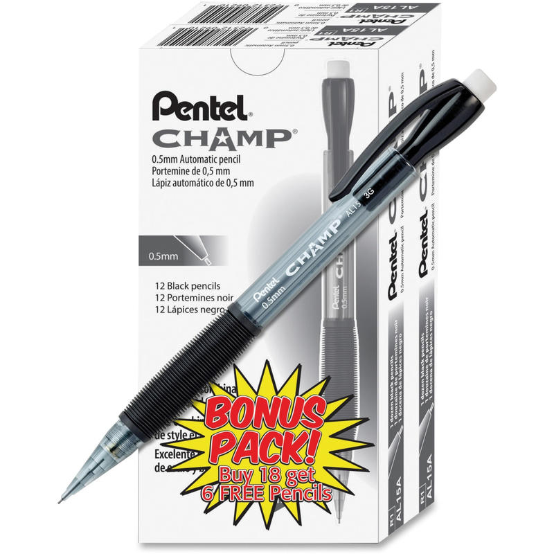 Pentel Champ Mechanical Pencil, 0.5mm, #2 Lead, Black Barrel, Pack Of 24 MPN:AL15ASW2