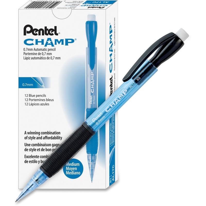 Pentel Champ Mechanical Pencils, #2 Lead, Medium Point, 0.7 mm, Blue Barrel, Pack Of 12 MPN:AL17C