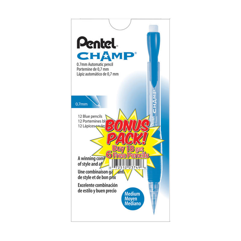 Pentel Champ Mechanical Pencils, 0.7 mm, #2 Lead, Blue Barrel, Pack Of 24 MPN:AL17CSW-US