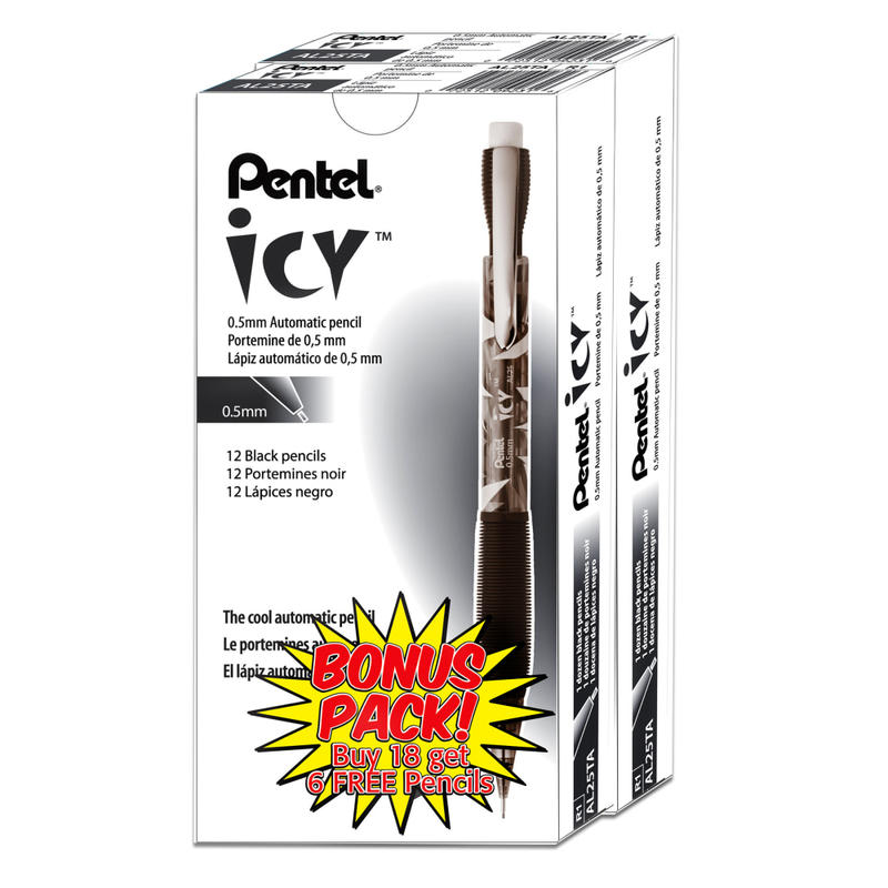 Pentel ICY Multipurpose Automatic Pencils, 0.5 mm, Transparent Smoke Barrels, Pack Of 24 MPN:AL25TASWSPR