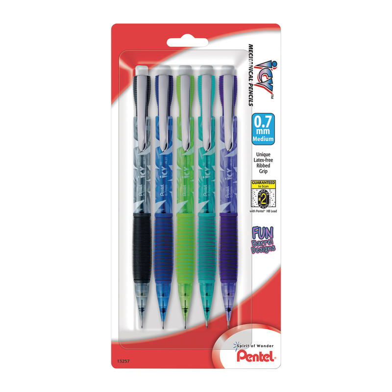 Pentel Razzle Dazzle Icy Mechanical Pencil, 0.7mm, Assorted Barrel Colors, Pack Of 5 MPN:AL27RDBP5M