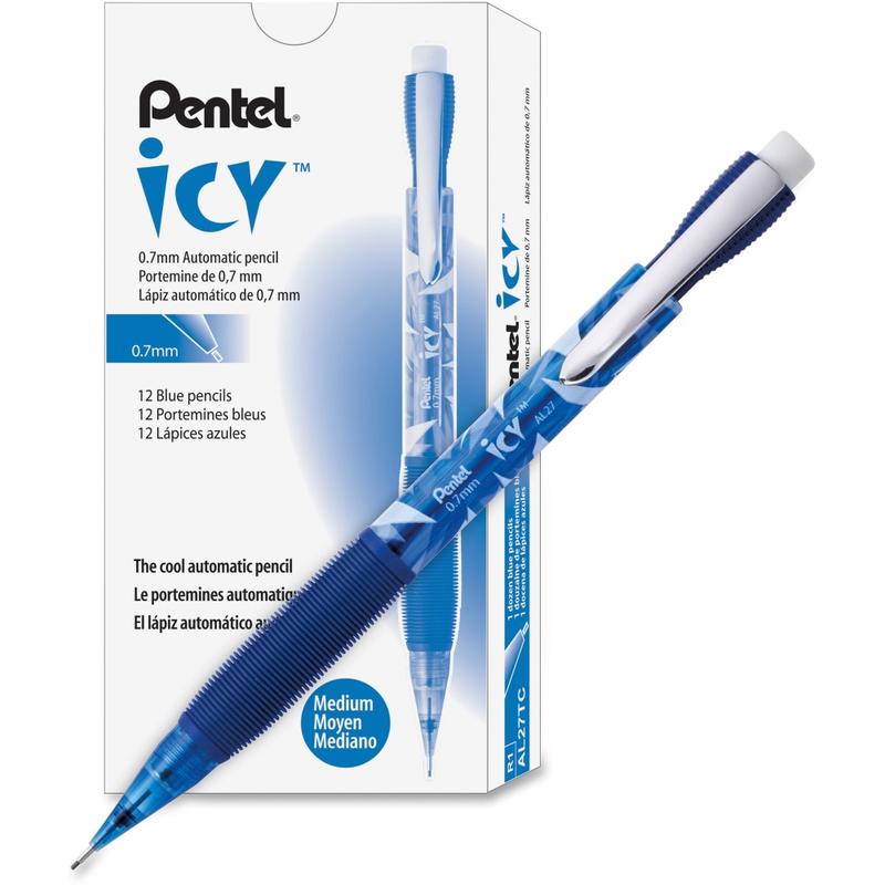 Pentel Icy Mechanical Pencil, 0.7mm, #2 Lead, Blue/Transparent Barrel, Pack Of 12 MPN:AL27TC